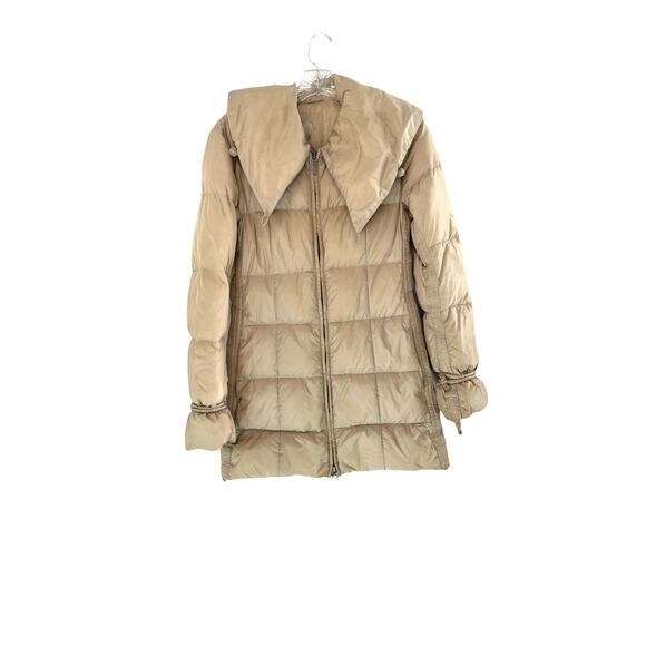 Add Down Tan Basic Casual Long Outdoor Quilted Zip Up Puffer Coat Size 0 - Picture 1 of 13